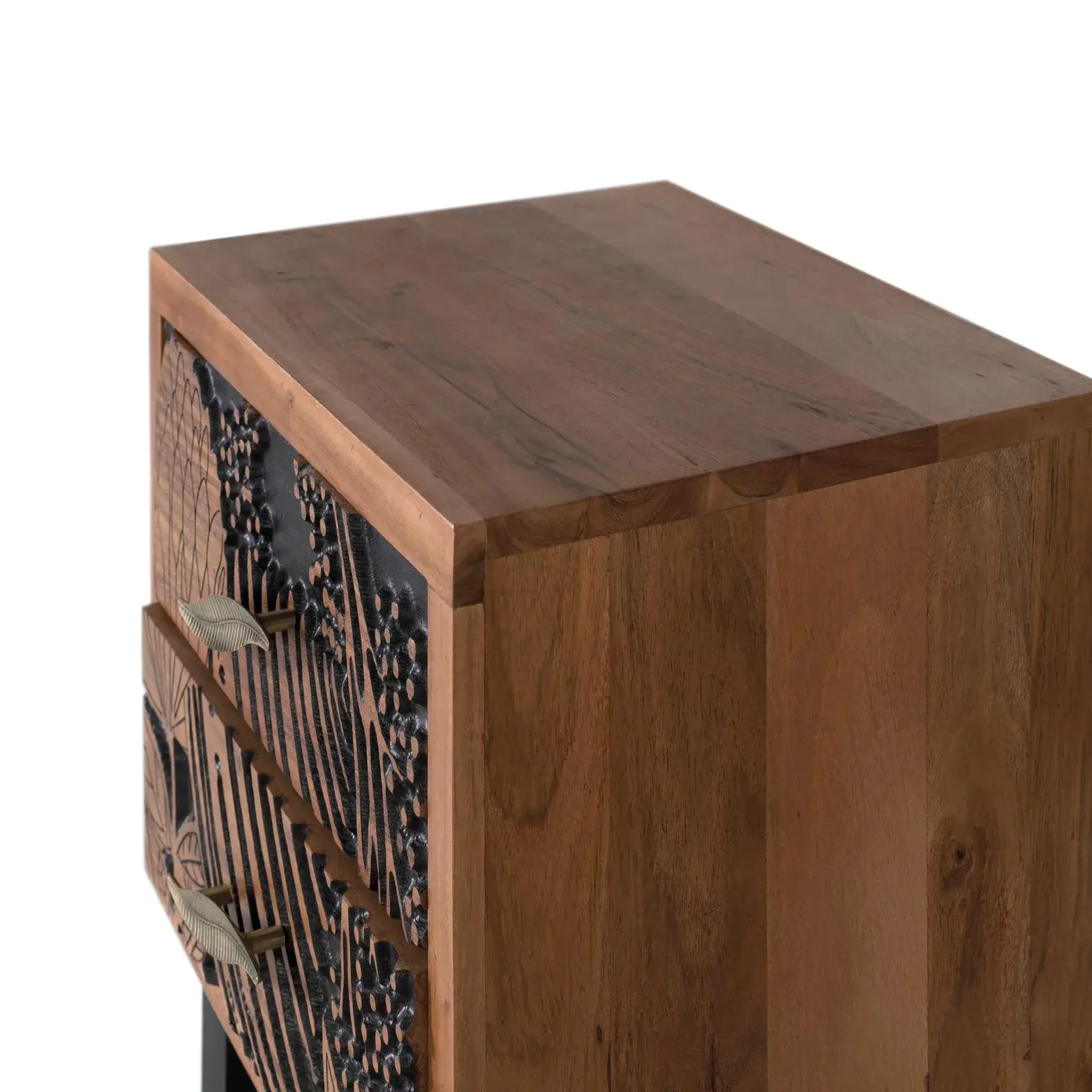 Voir la diapositive 4 : GINER Y COLOMER SL Table de chevet en bois d'acacia 50 cm style ethnique moderne
