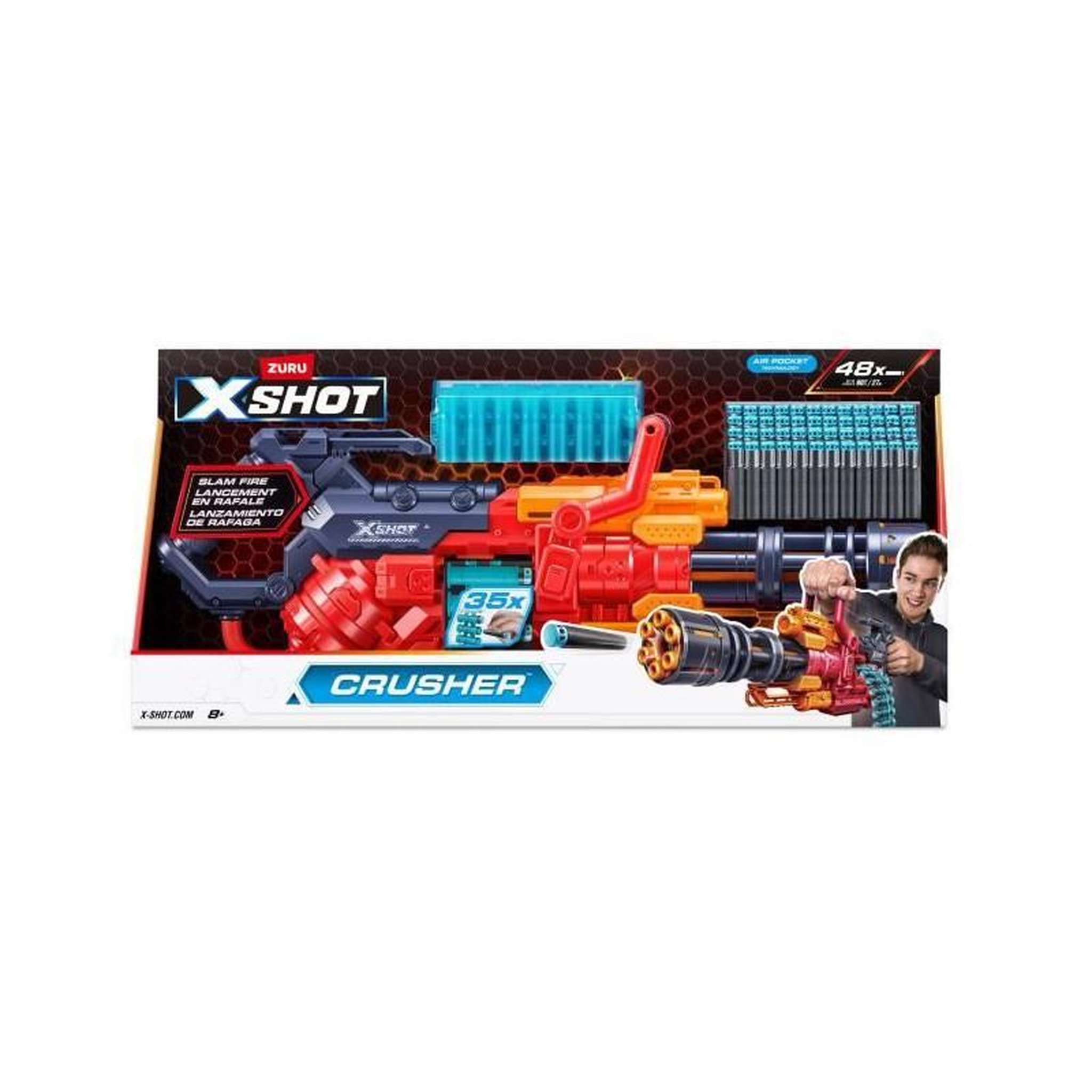 ZURU Blaster Automatique - ZURU - XSHOT Crusher - Ceinture de 35 fléchettes - Portée de 27 metres