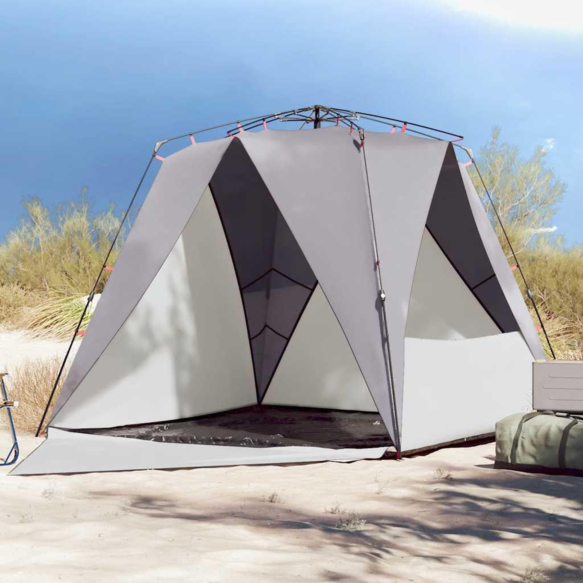 Voir la diapositive 1 : VIDAXL Tente de plage 4 personnes gris liberation rapide impermeable