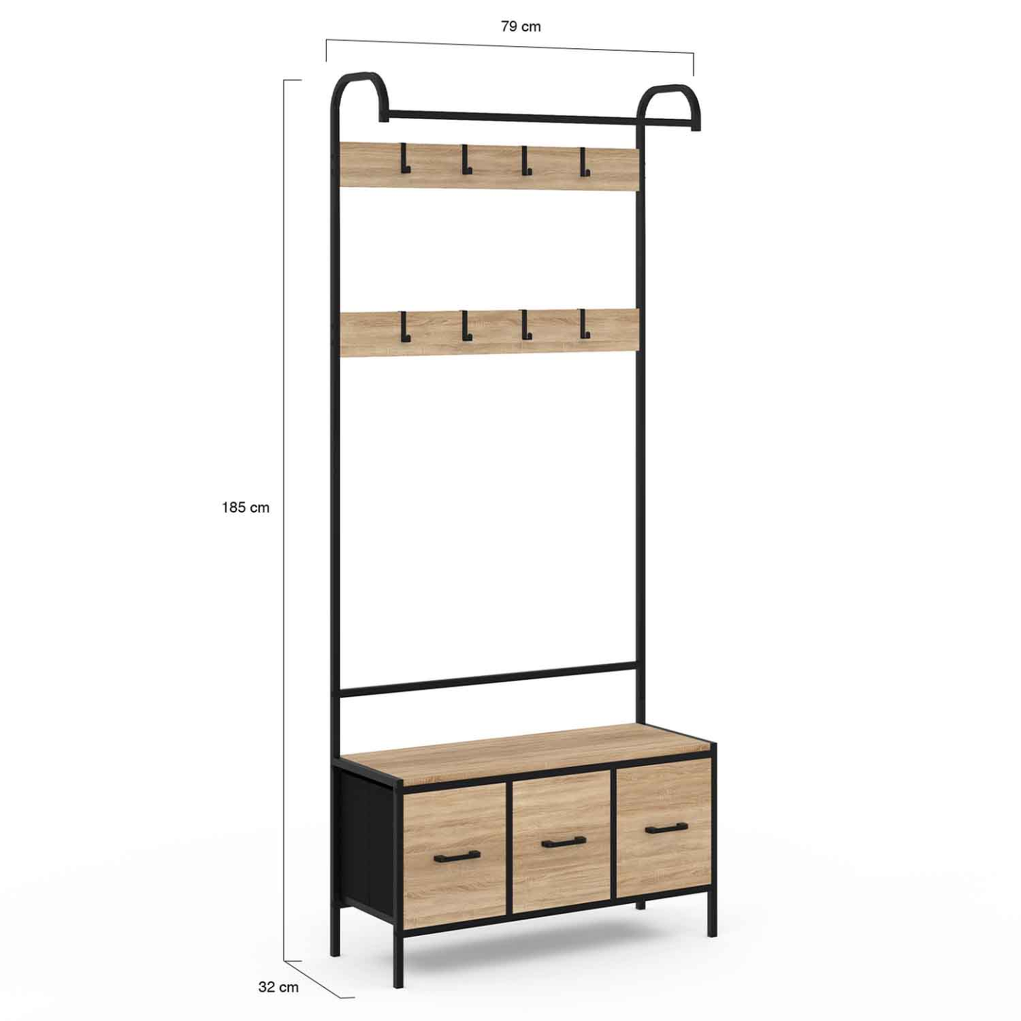 Voir la diapositive 5 : ID MARKET Vestiaire d'entrée utah avec banc et 3 tiroirs en tissu design industriel