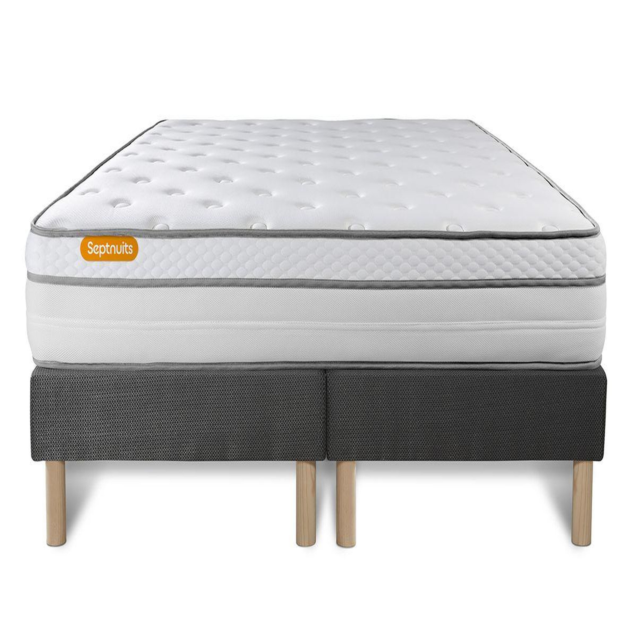 Voir la diapositive 2 : SEPTNUITS Matelas + double sommiers gris Memo Luxe Ressorts ensachés + mémoire de forme 5 zones de confort MAXI épaisseur