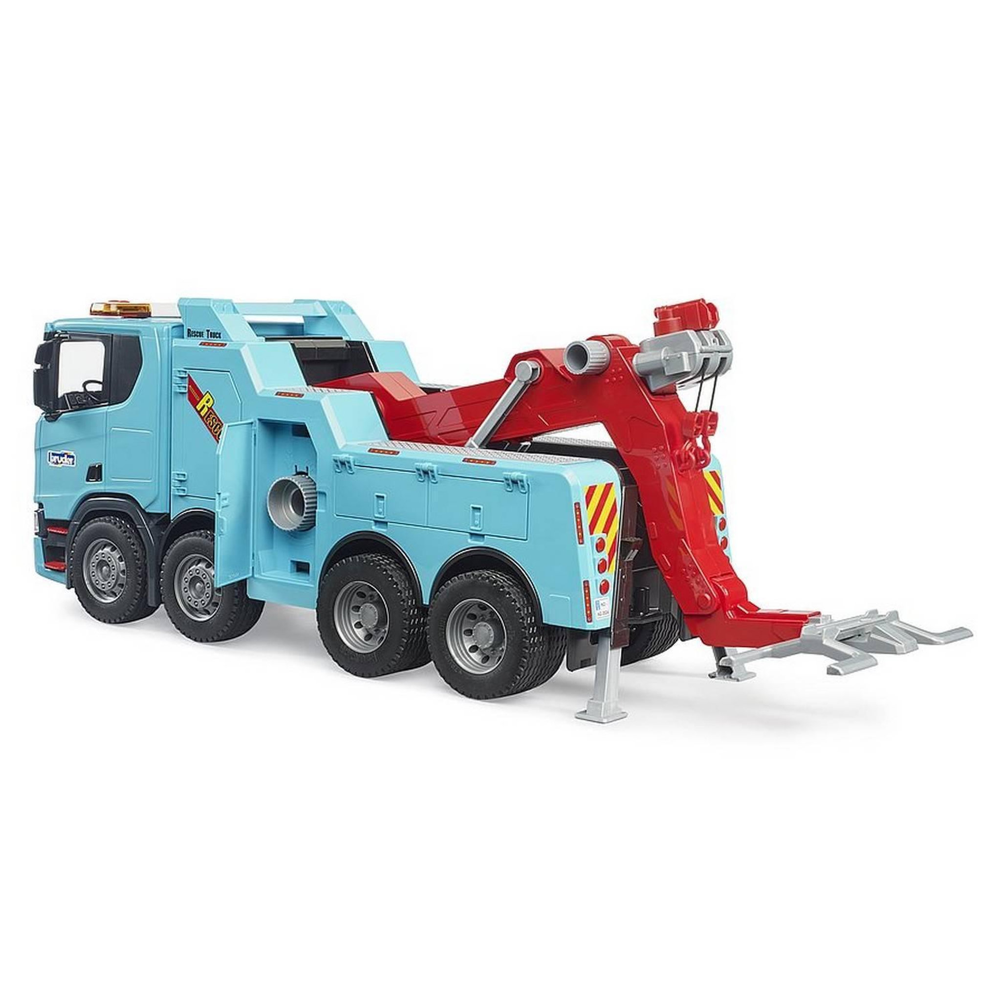 Voir la diapositive 2 : Bruder Camion de dépannage et de remorquage Scania Super 560R avec module son et lumière