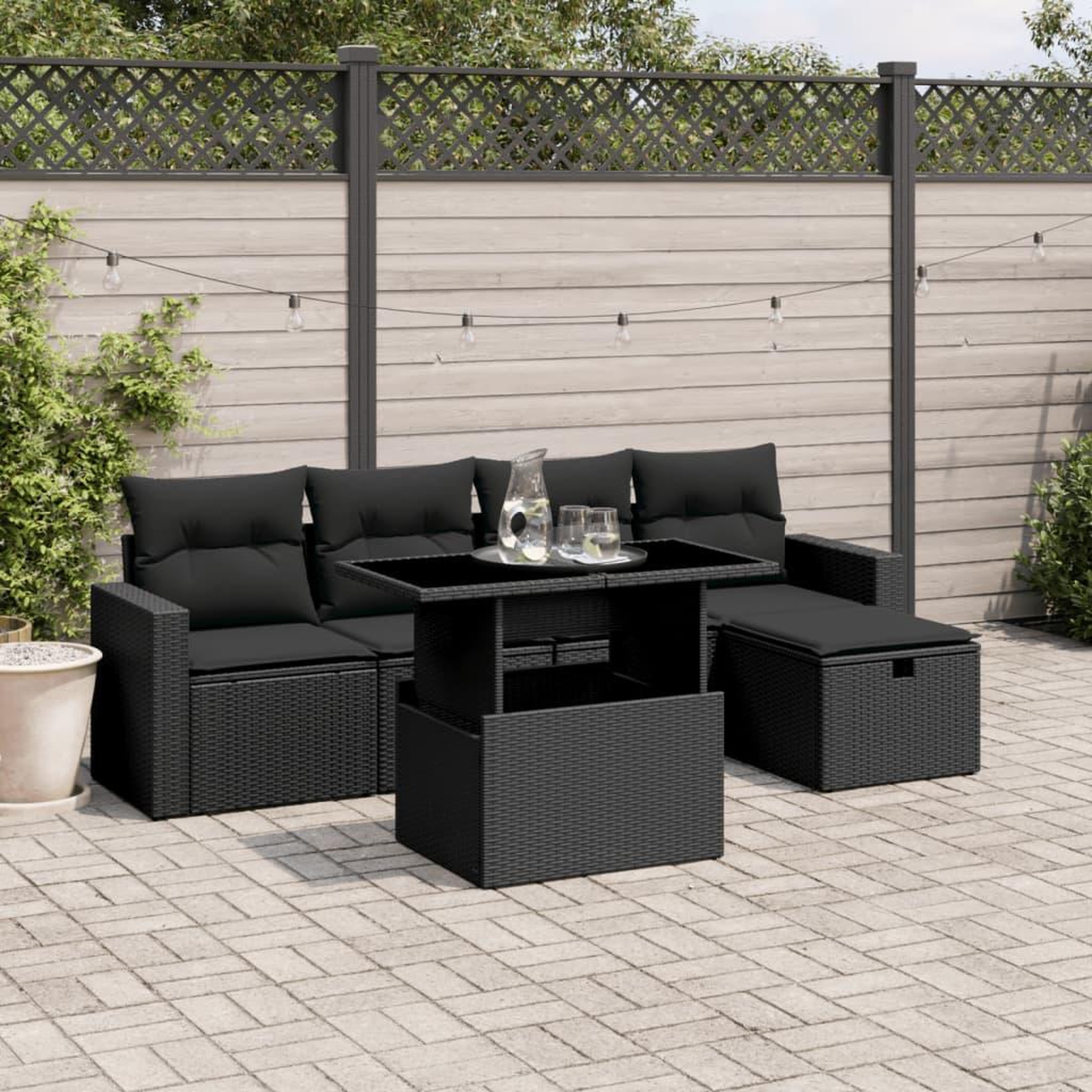 VIDAXL Salon de jardin 6 pcs avec coussins noir resine tressee