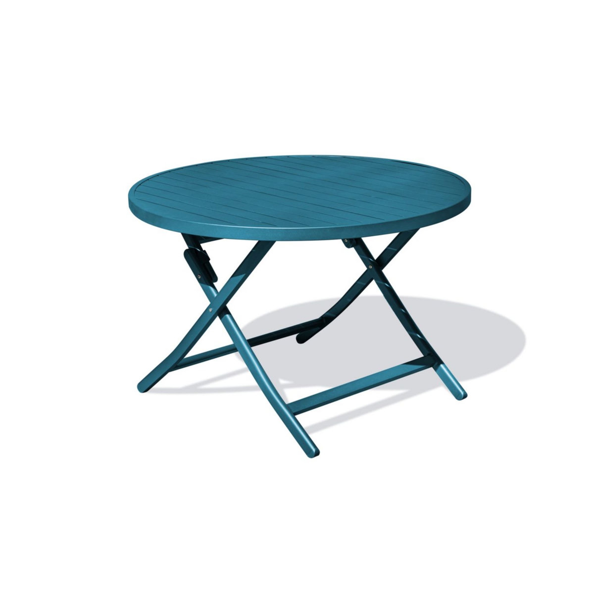 DCB GARDEN Table de jardin ronde pliante - 4/6 places - Aluminium - Bleu canard - MARIUS