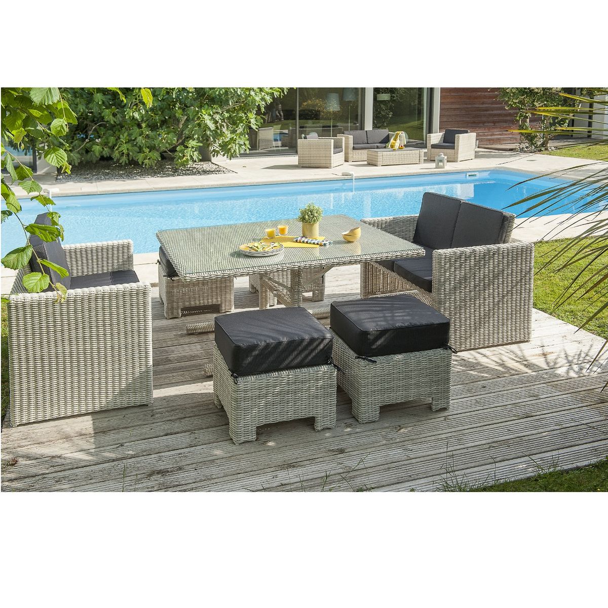 DCB GARDEN Salon de jardin encastrable - 8 places - Aluminium - gris crème - OCEANE