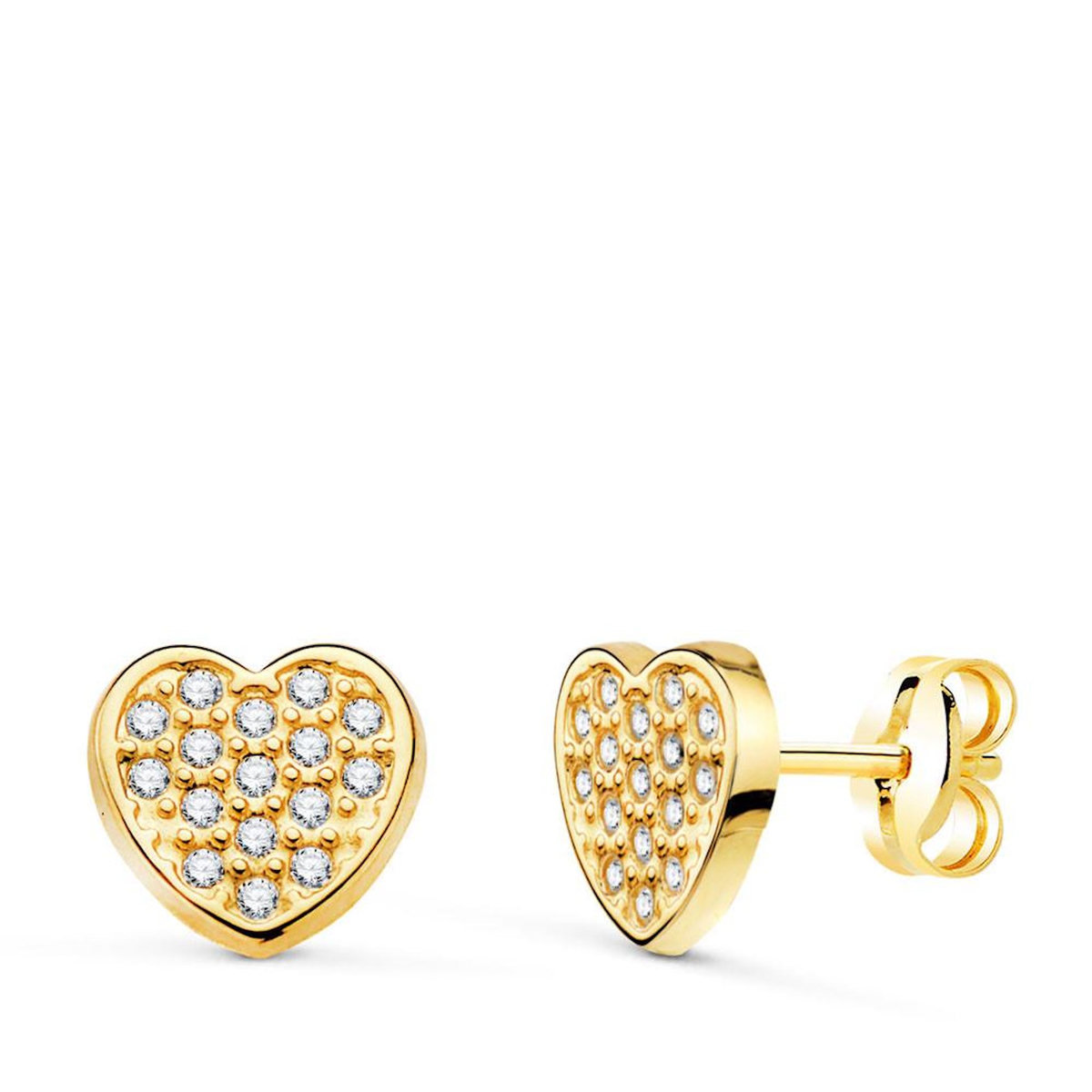 L'ATELIER D'AZUR Boucles d'Oreilles Or 18 Carats 750 Jaune et Zirconiums - Motif Coeur