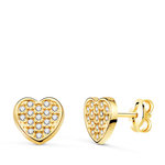 L'ATELIER D'AZUR Boucles d'Oreilles Or 18 Carats 750 Jaune et Zirconiums - Motif Coeur