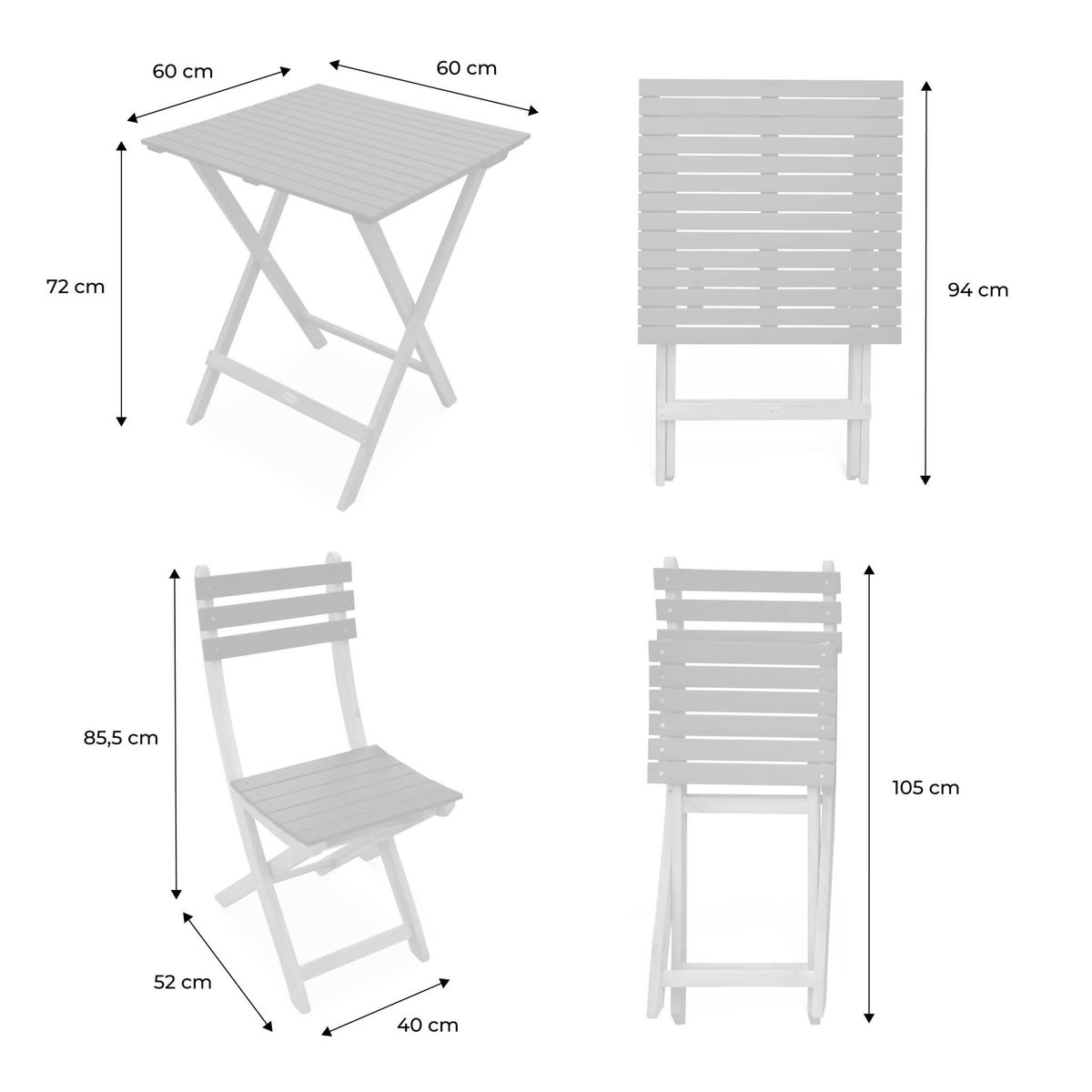 SWEEEK Table de jardin pliante bois d'acacia + 2 assises vert de gris HILORA . table carrée