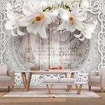 Paris Prix Papier Peint  Lilies & Wooden Background. Coloris disponibles : Multicolore