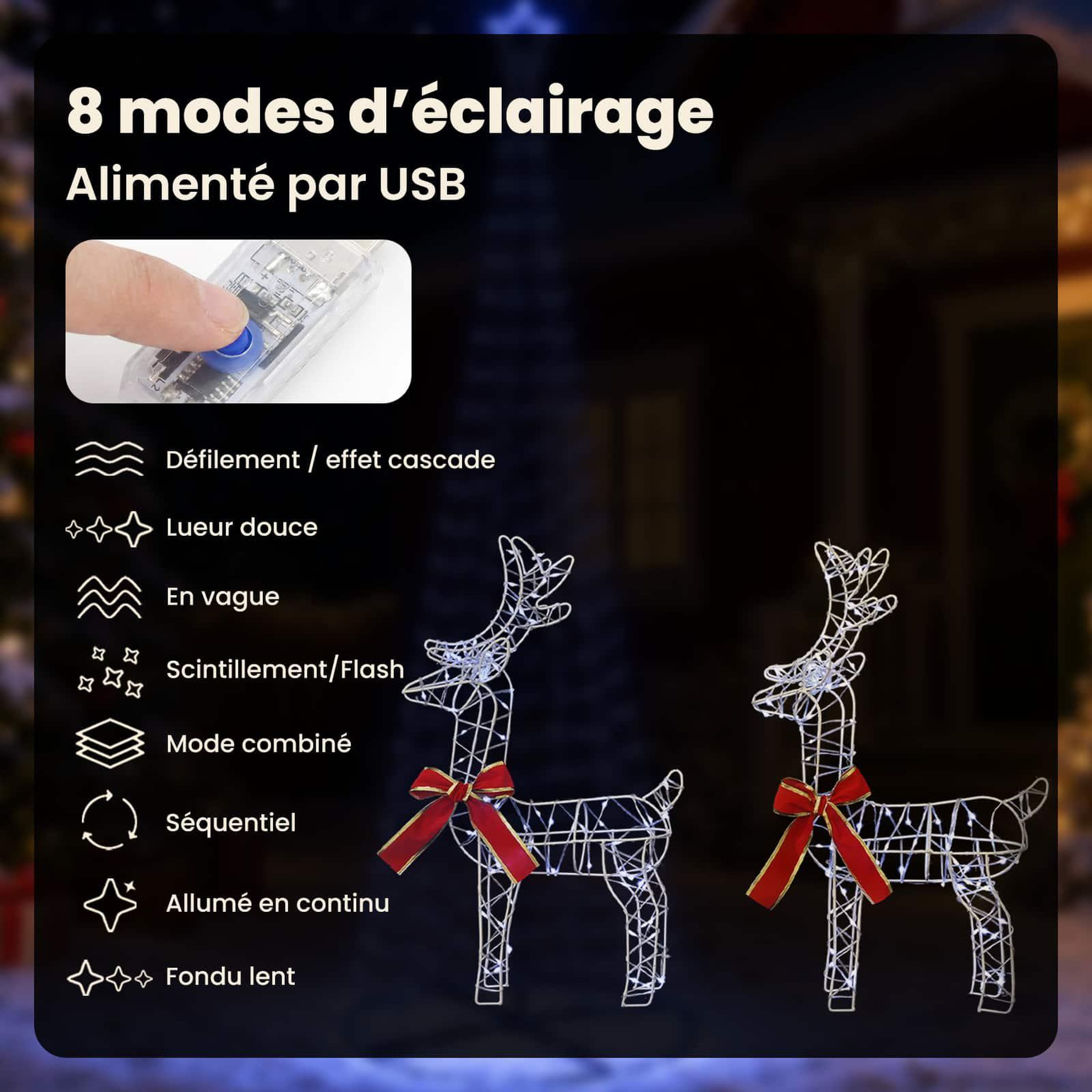 Voir la diapositive 4 : VIDAXL Renne de Noël 3D LOVIISA 2 pc 180 LED Blanc froid