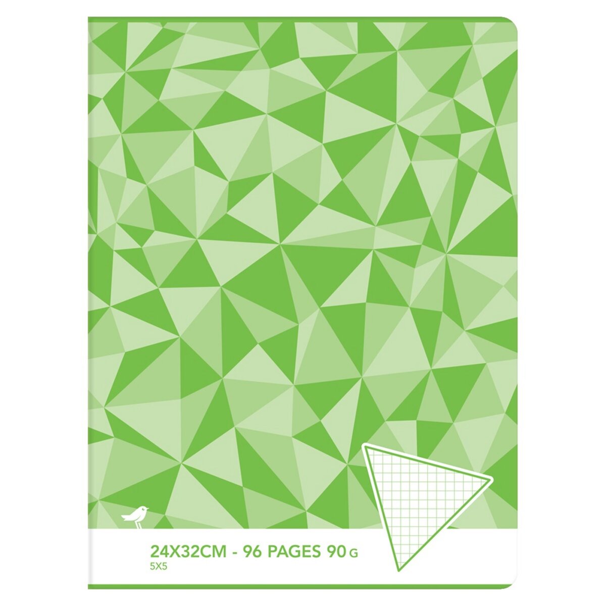 AUCHAN Cahier piqué 24x32cm 96 pages petits carreaux 5x5 vert motif triangles