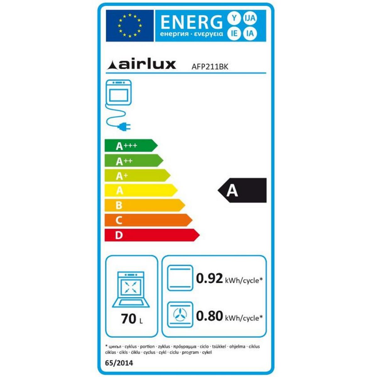 Airlux Four intégrable multifonction 70l 60cm pyrolyse inox - afp212bk