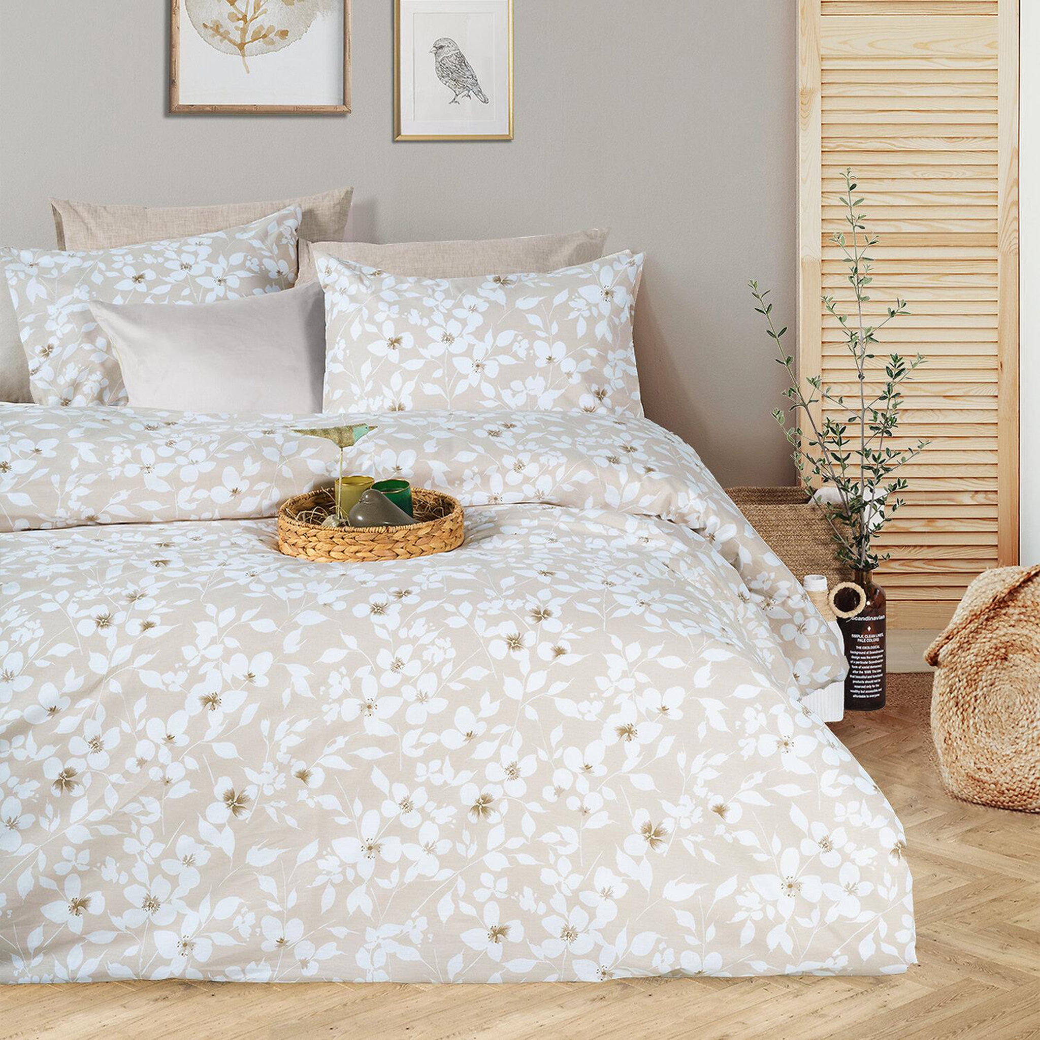 Home collection Parure housse de couette 100% coton 54 fils Imprimé - Flower beige. Coloris disponibles : Multicolore