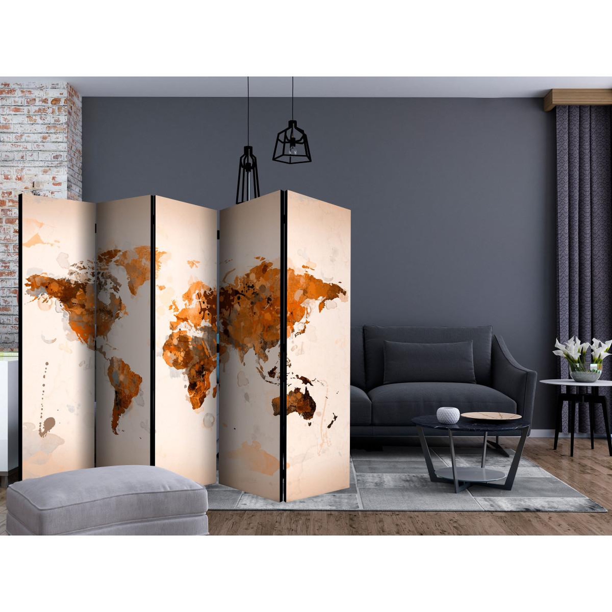 Voir la diapositive 2 : Paris Prix Paravent 5 volets  world in brown shades  172x225cm