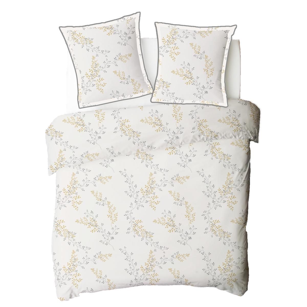 FUTURE HOME Parure de lit 2 personnes satin de coton motif feuillage