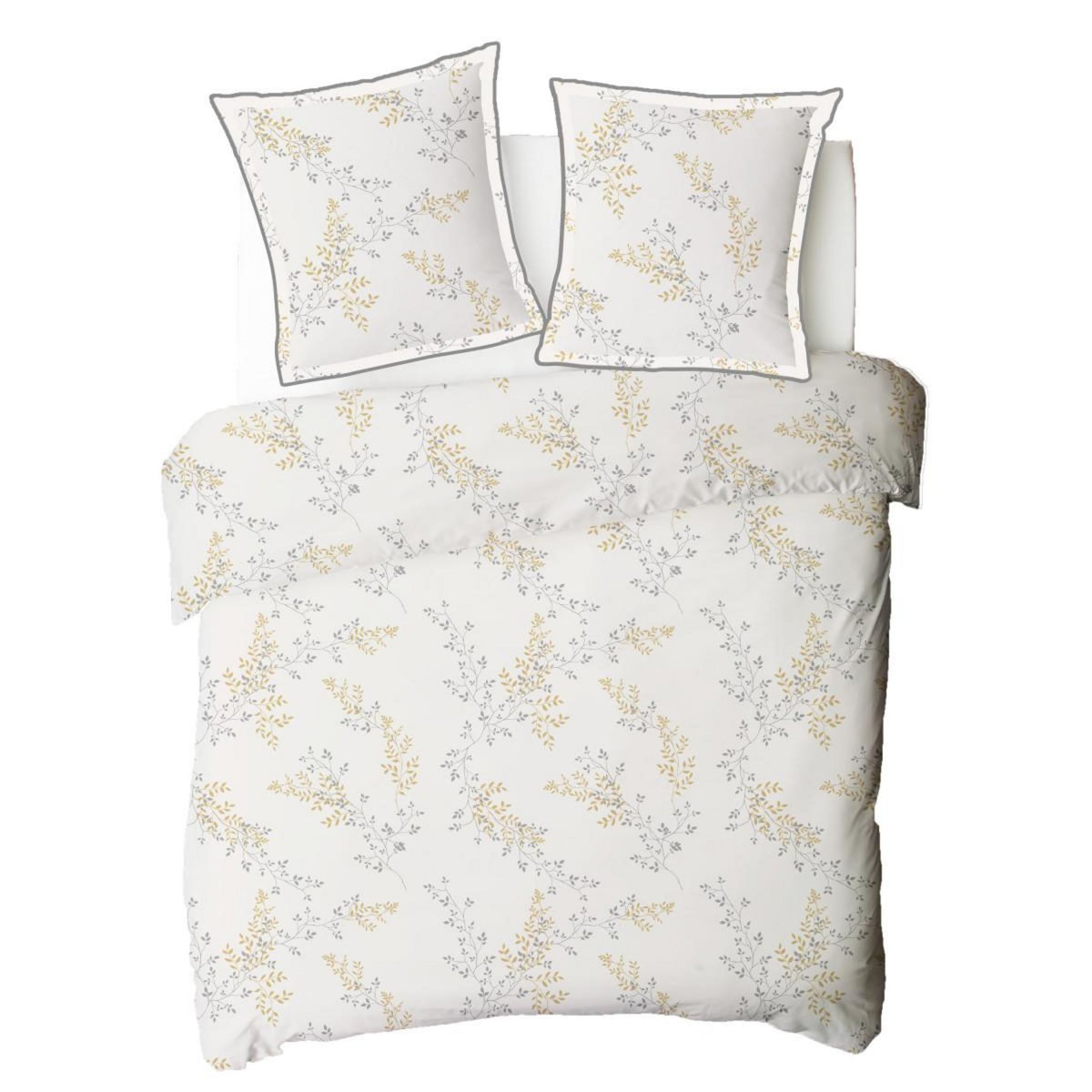FUTURE HOME Parure de lit 2 personnes satin de coton motif feuillage