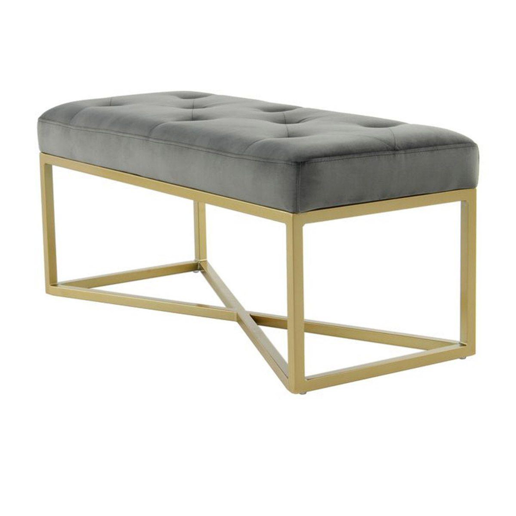 Paris Prix Banc design velours  cameron  90cm gris & or