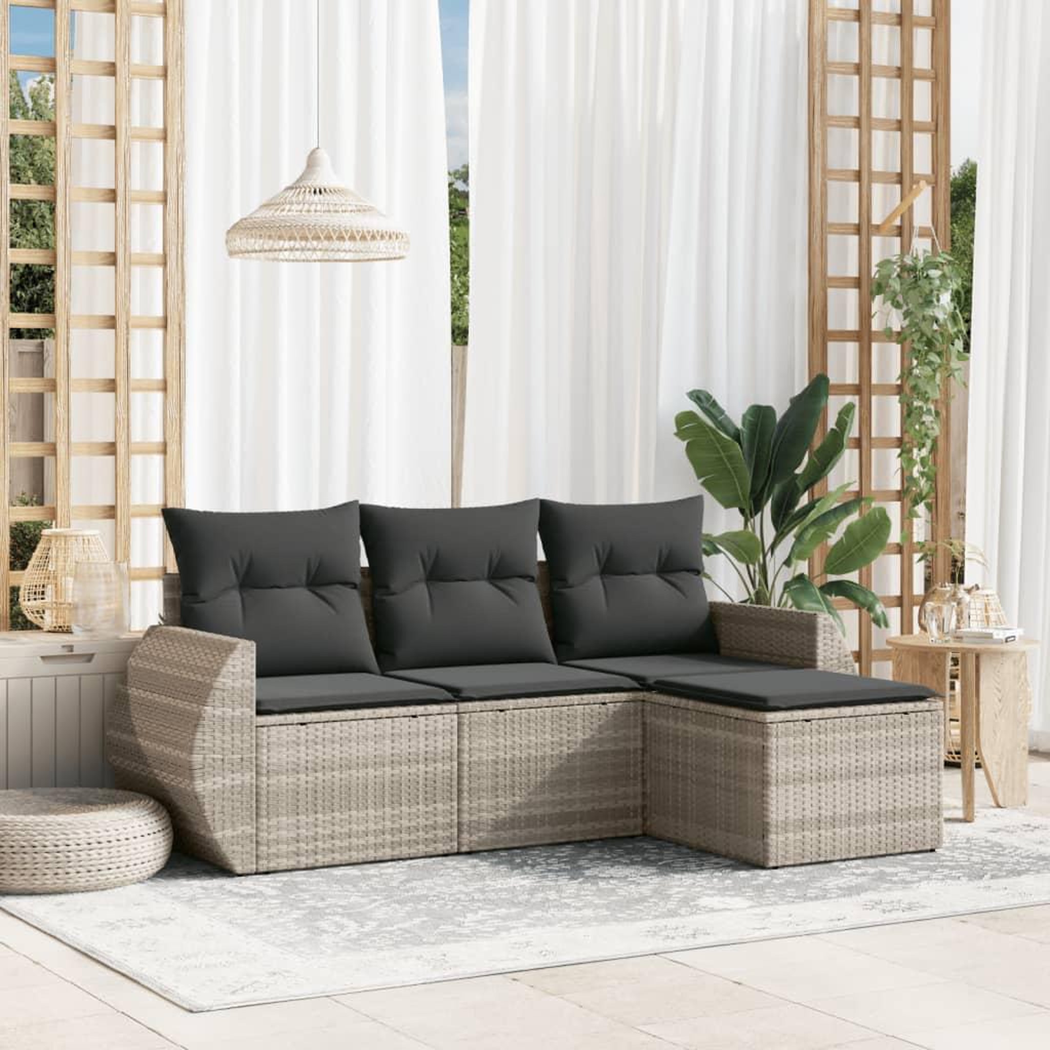 VIDAXL Salon de jardin 4 pcs avec coussins gris clair resine tressee
