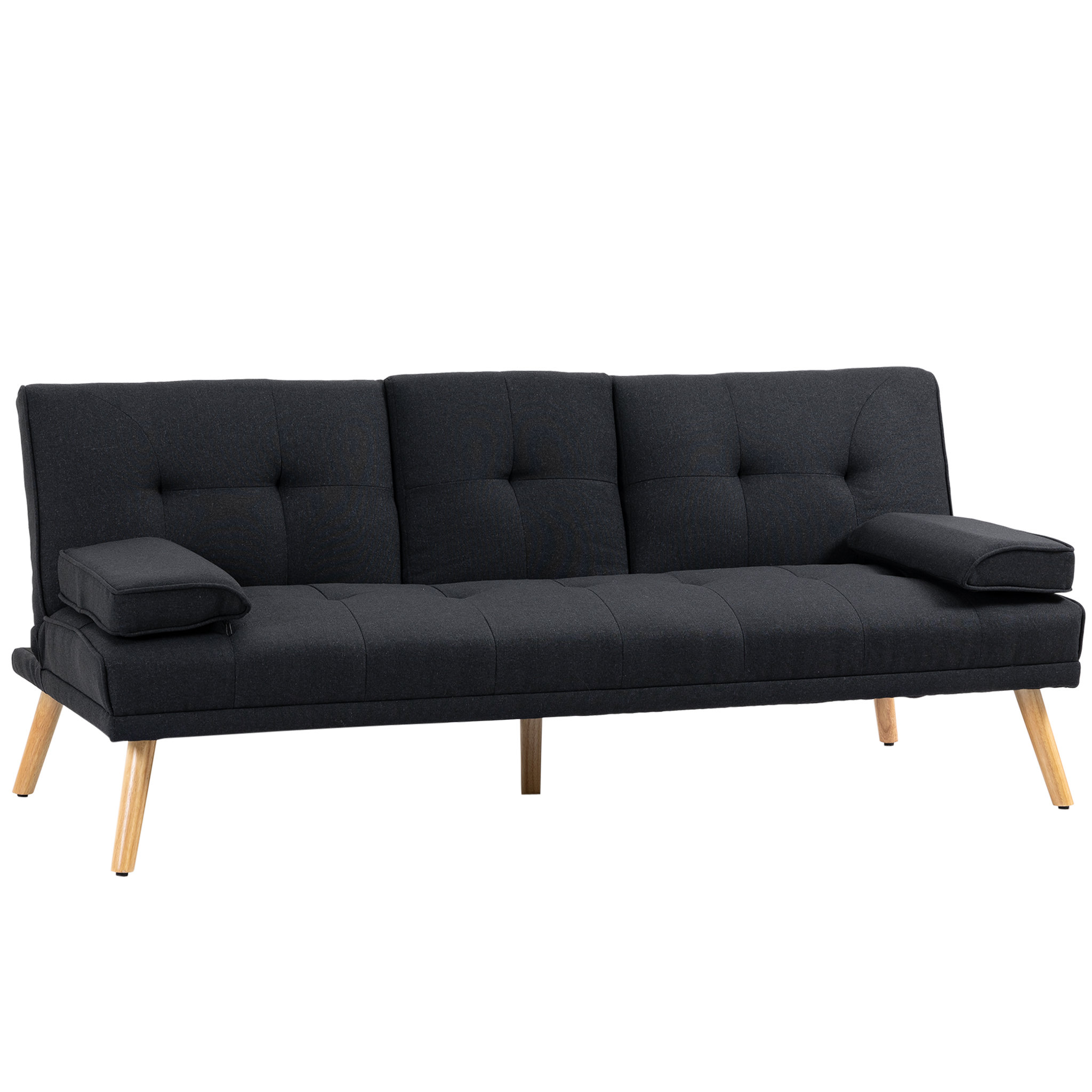 Voir la diapositive 1 : HOMCOM Canapé convertible 3 places design scandinave inclinaison dossier réglable 3 niveaux dossier centrale rabattable 2 porte-verres bois peuplier polyester anthracite
