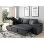 Voir la diapositive 4 :  Canapé 3 places d'angle Gauche convertible avec coffre Tissu gris foncé+ 2 poufs inclus ANETTA