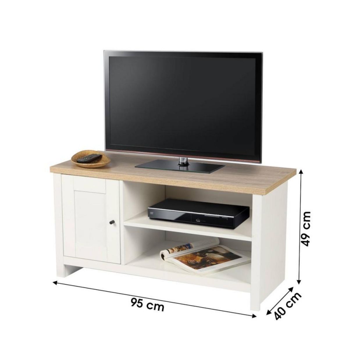 FORNORD Meuble TV blanc 1 porte et 1 étagère VIRGINIA