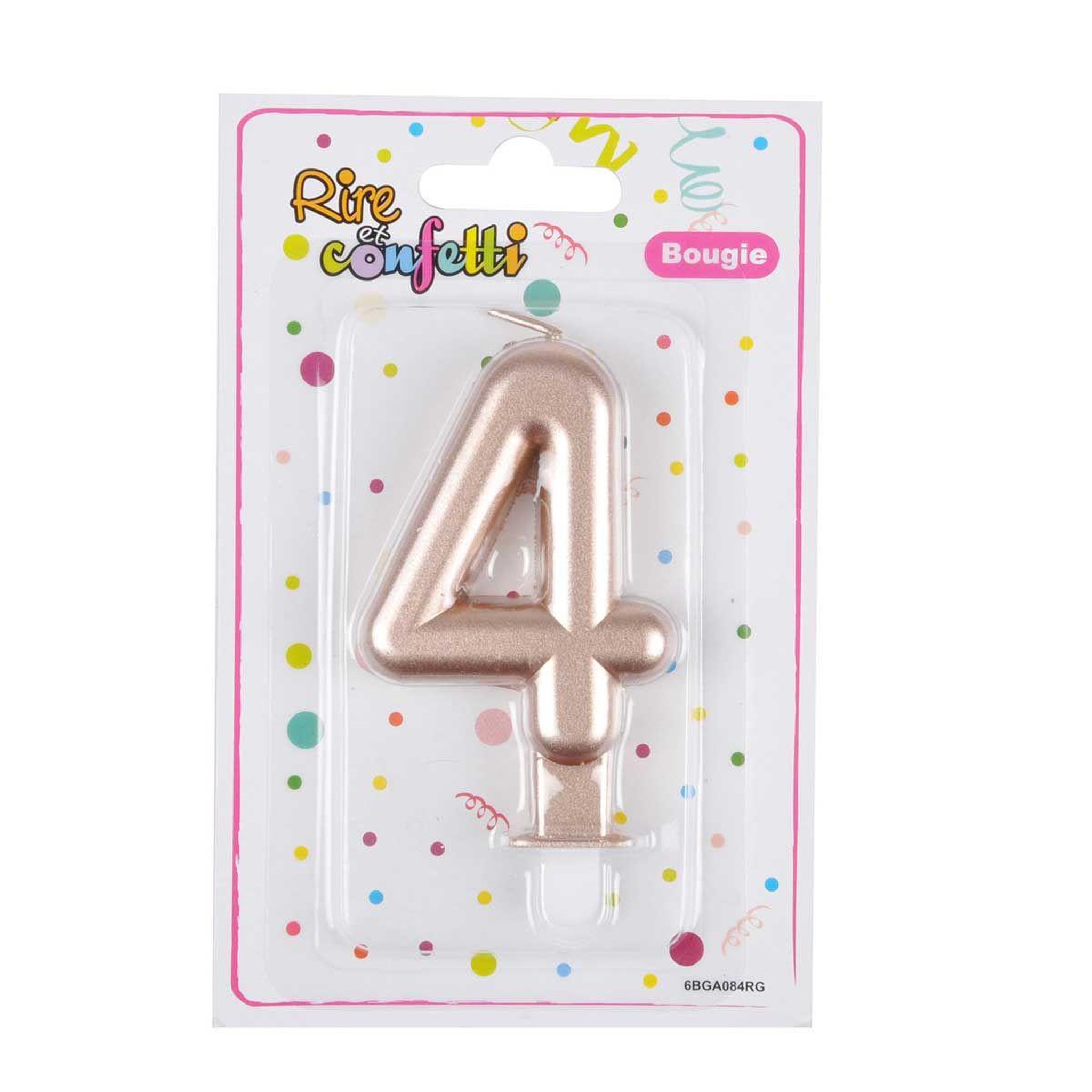 Voir la diapositive 2 : HOMEA Bougie d'Anniversaire  Chiffre 4  7cm Rose Gold