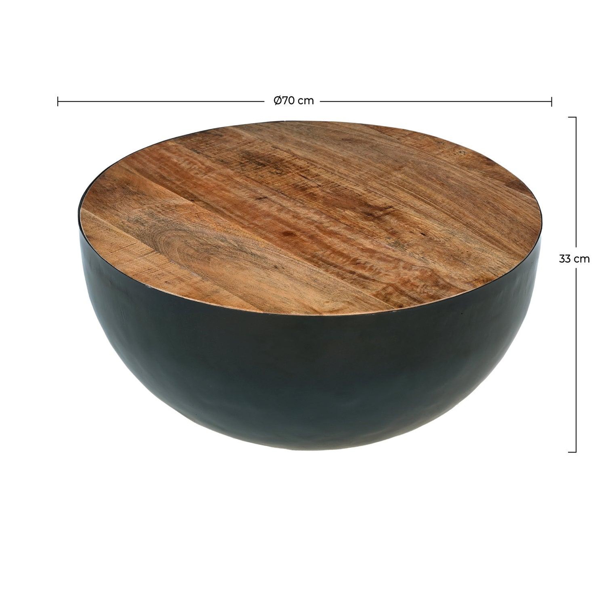 Voir la diapositive 4 : MAISON PAVANE Table basse ronde en bois massif et métal d70 cm-tajy