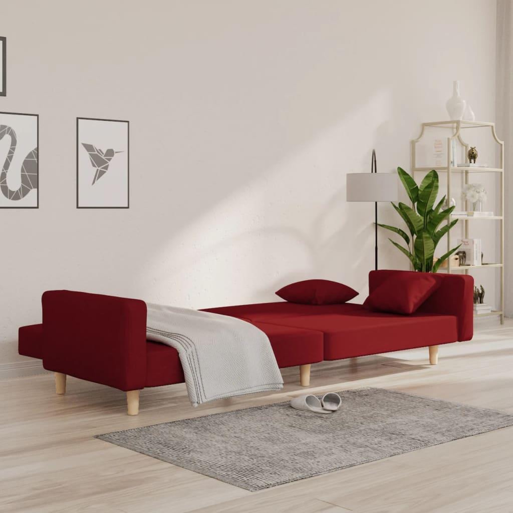 Voir la diapositive 3 : VIDAXL Canape-lit a 2 places avec deux oreillers rouge bordeaux tissu