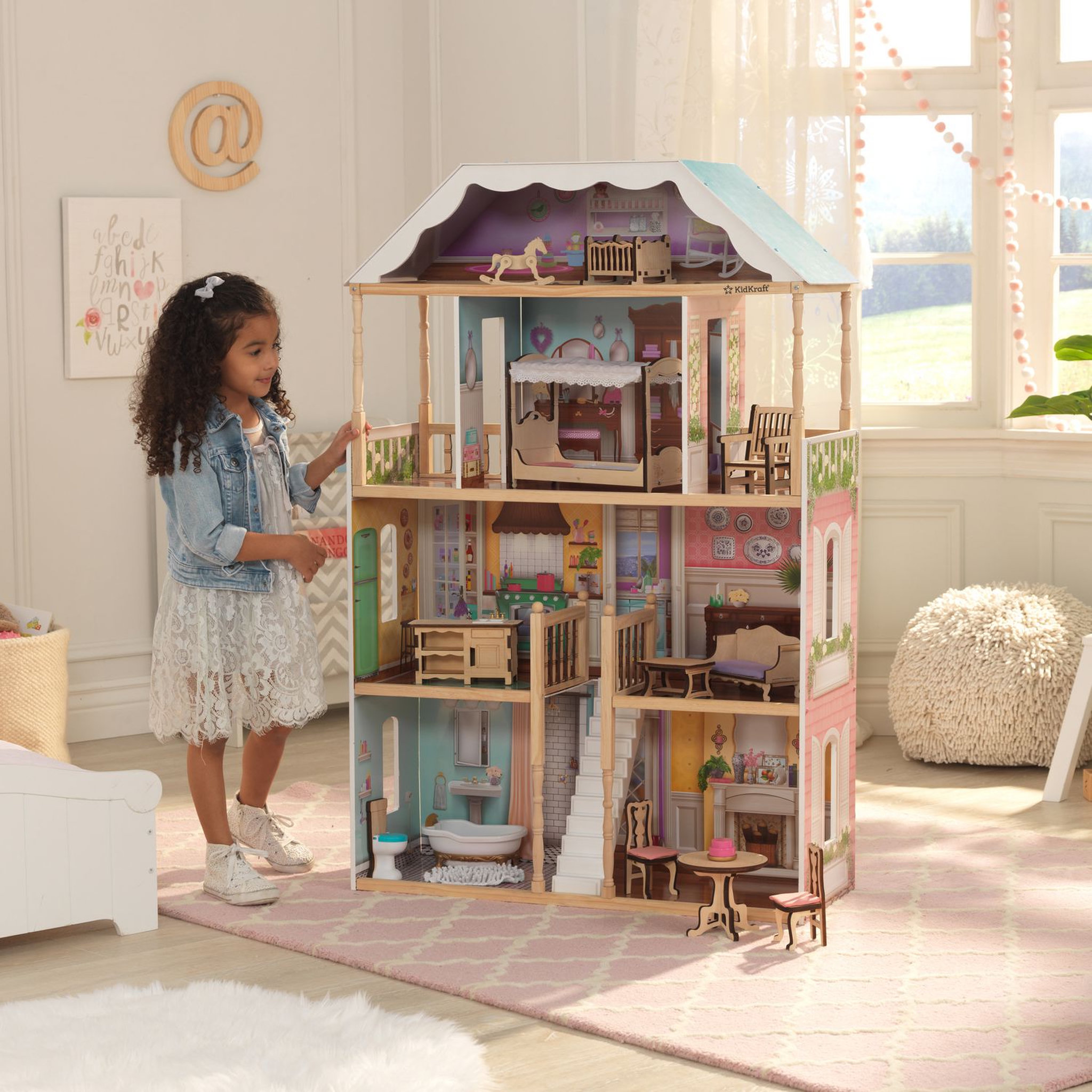 Voir la diapositive 3 : Kidkraft Maison de poupées en bois avec EZ Kraft Assembly - Charlotte