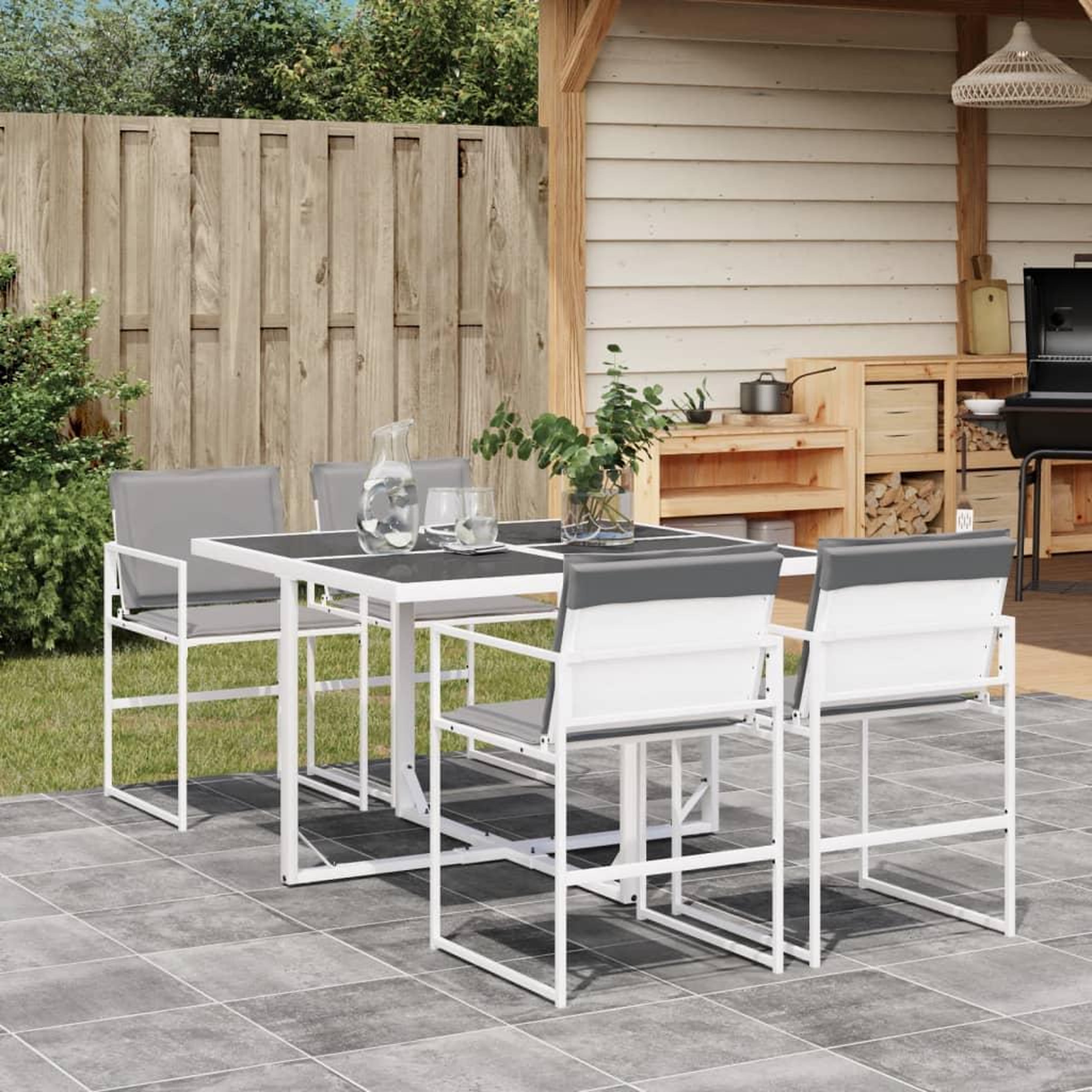 VIDAXL Ensemble a manger de jardin avec coussins 5 pcs blanc textilene