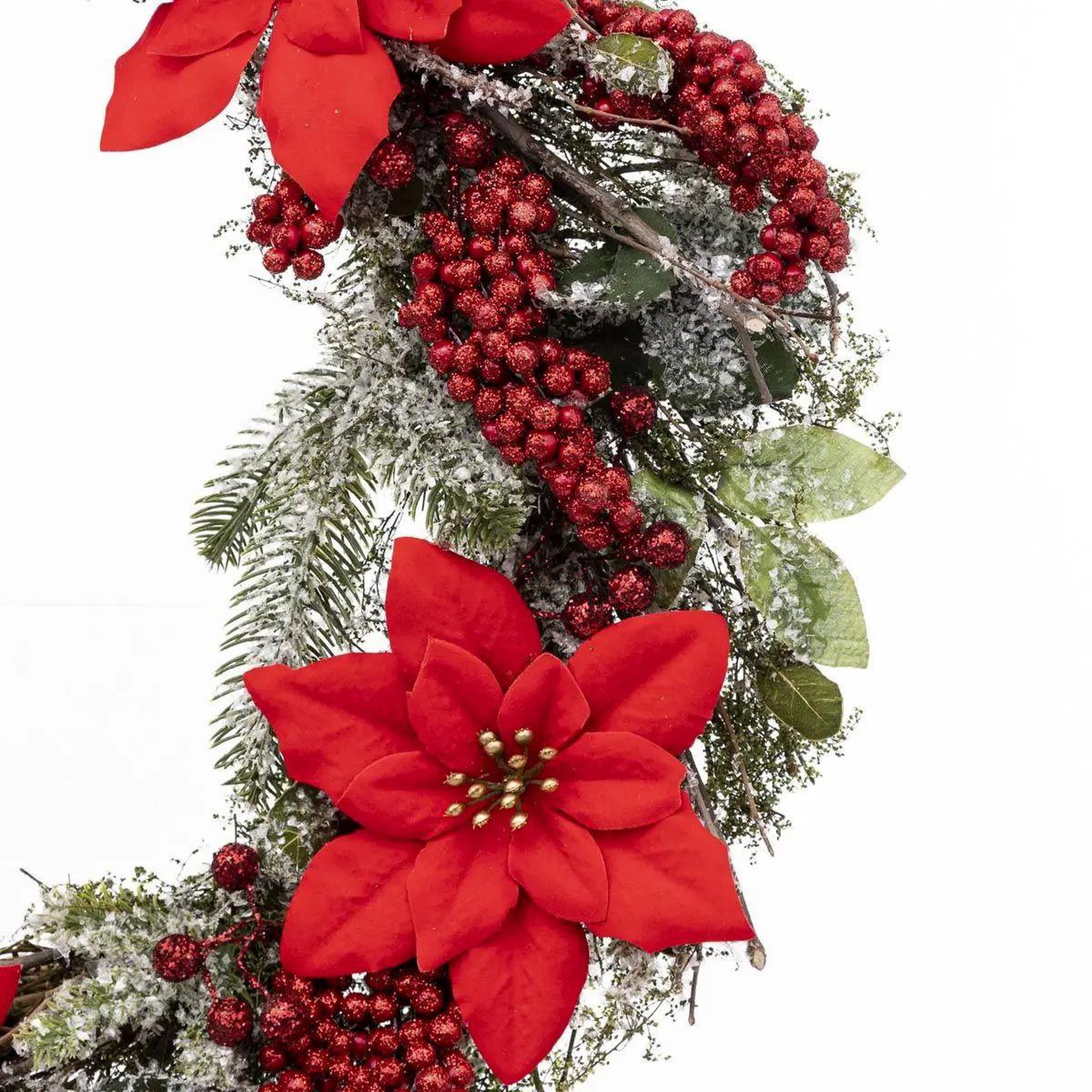 Voir la diapositive 2 : ATMOSPHERA Couronne de noël poinsettia  soir  50cm rouge