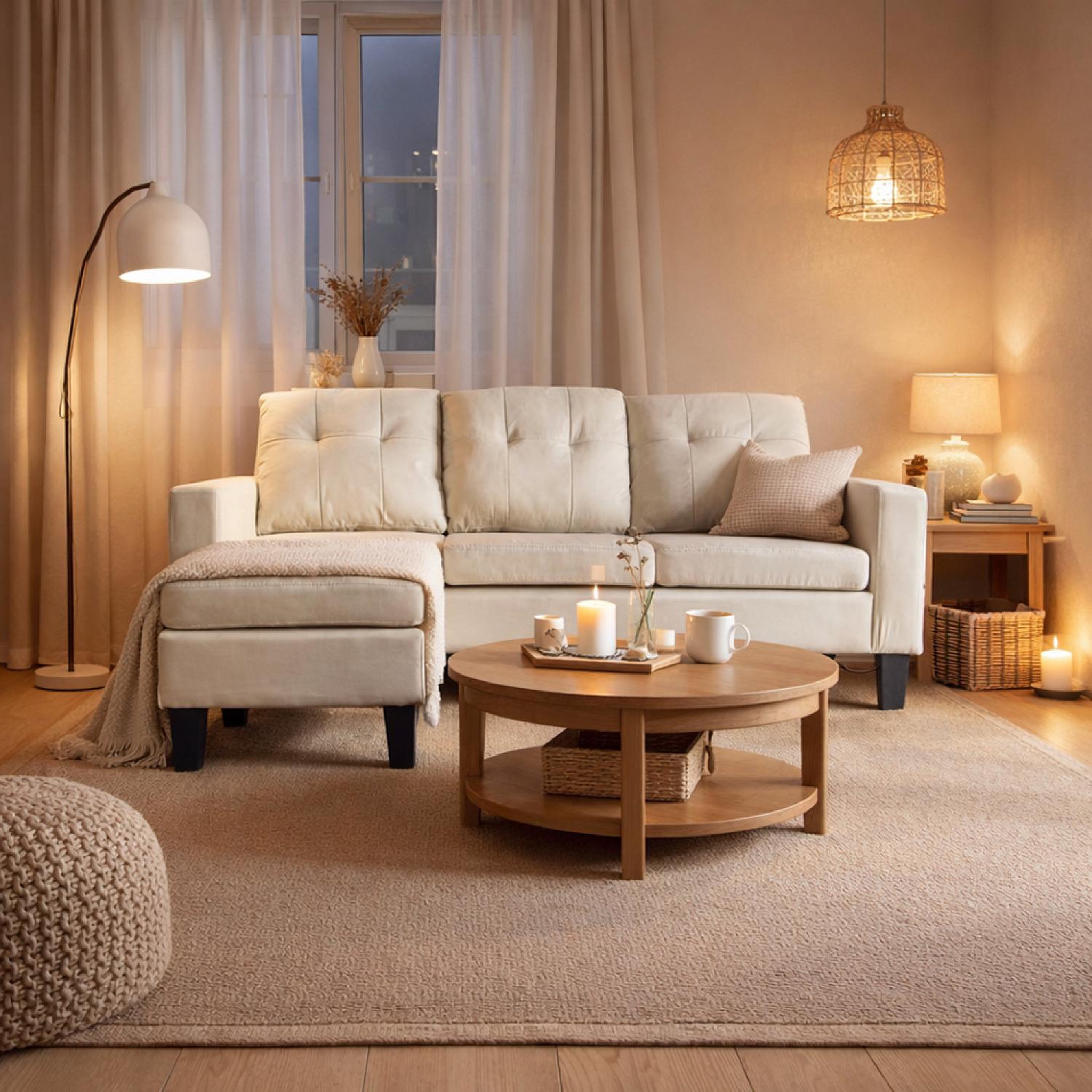Voir la diapositive 5 : CONCEPT USINE Canapé d'angle 3 places en tissu beige belfast