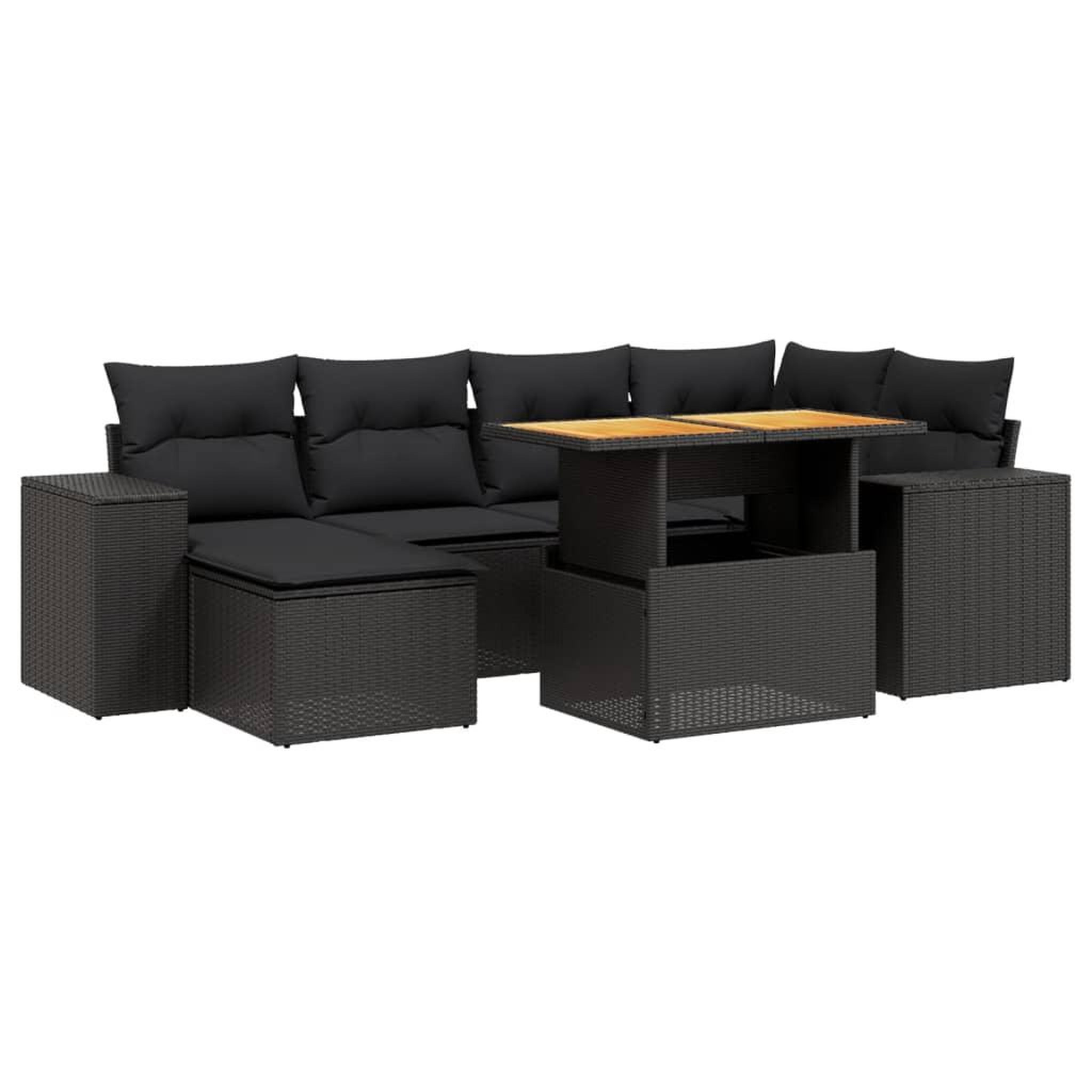 Voir la diapositive 2 : VIDAXL Salon de jardin 7 pcs avec coussins noir resine tressee