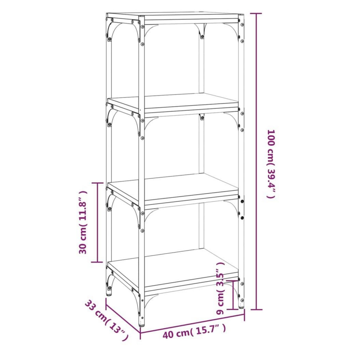VIDAXL Bibliotheque Sonoma gris 40x33x100 cm Bois d'ingenierie acier