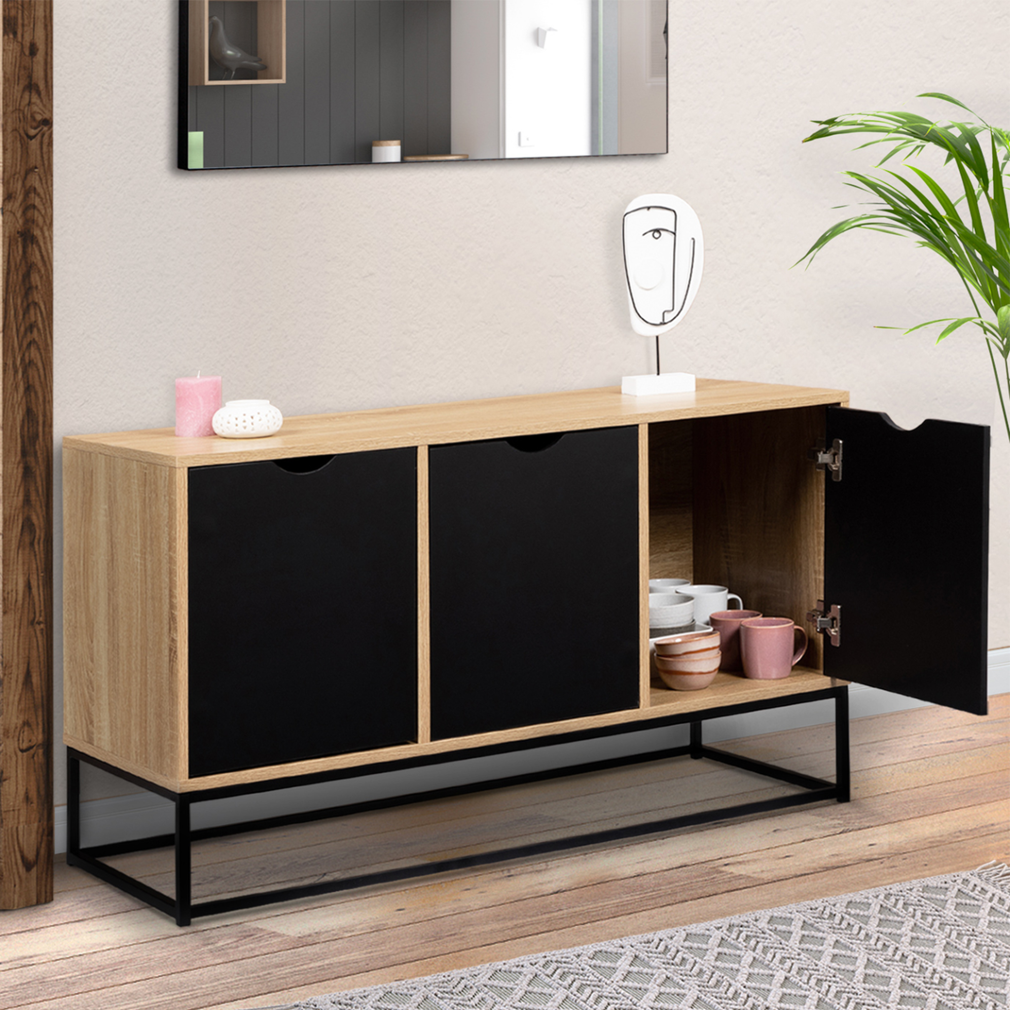 Voir la diapositive 3 : ID MARKET Buffet bas 113 cm boston 3 portes noires design industriel