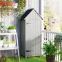 Voir la diapositive 2 : OUTSUNNY Armoire abri de jardin remise pour outils 3 étagères porte loquet toit pente bitumé dim. 77L x 54l x 179H cm bois sapin pré-huilé gris