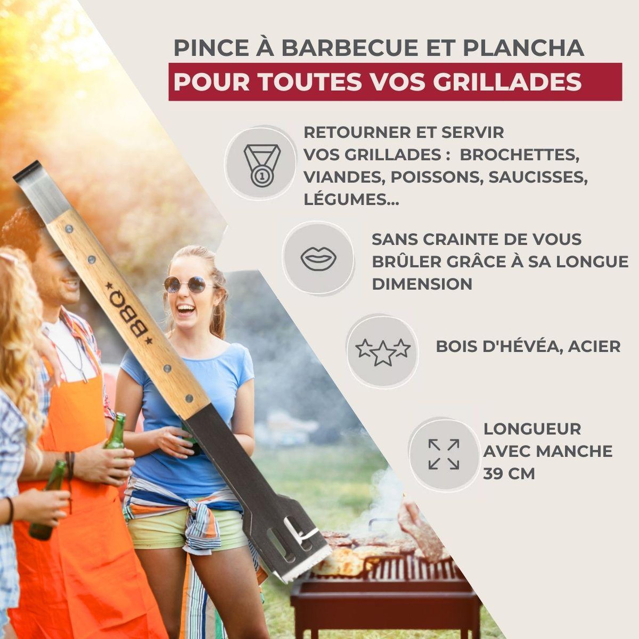 Voir la diapositive 3 : Fackelmann Set de 2 ustensiles de cuisine pince cuisson viande Fackelmann Barbecue