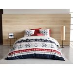 Les Ateliers du Linge Parure de housse de couette 100% coton 57fils babord. Coloris disponibles : Bleu