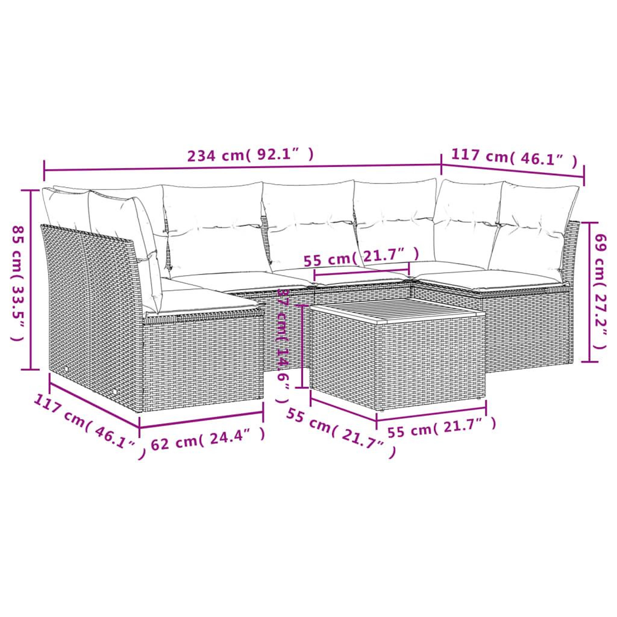 Voir la diapositive 3 : VIDAXL Salon de jardin avec coussins 7 pcs gris resine tressee