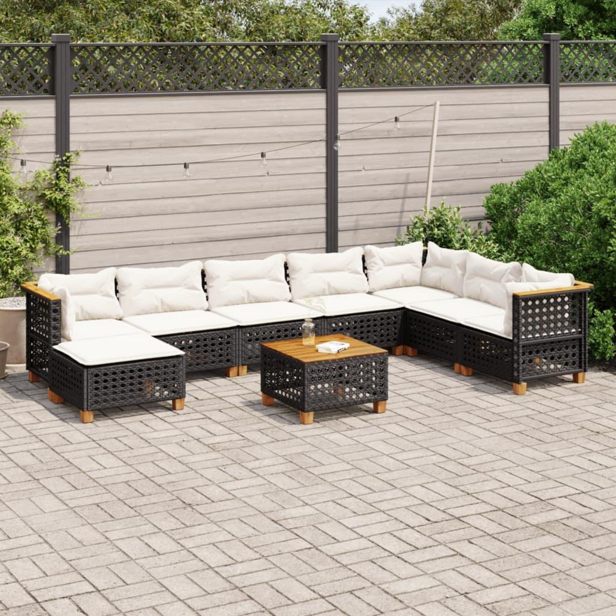 VIDAXL Salon de jardin 9 pcs avec coussins noir resine tressee
