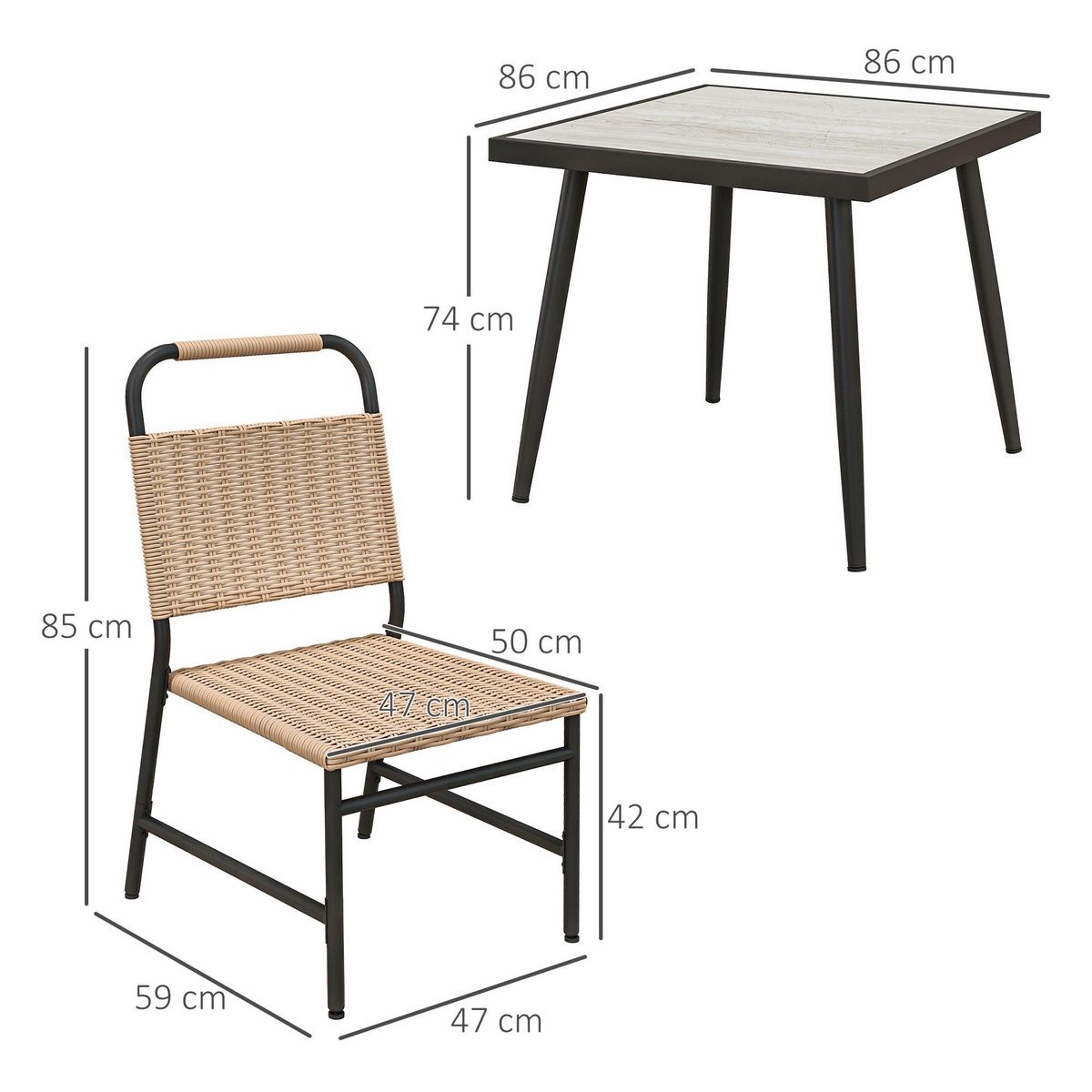 OUTSUNNY Ensemble de jardin 5 pièces table carrée 4 chaises résine verre