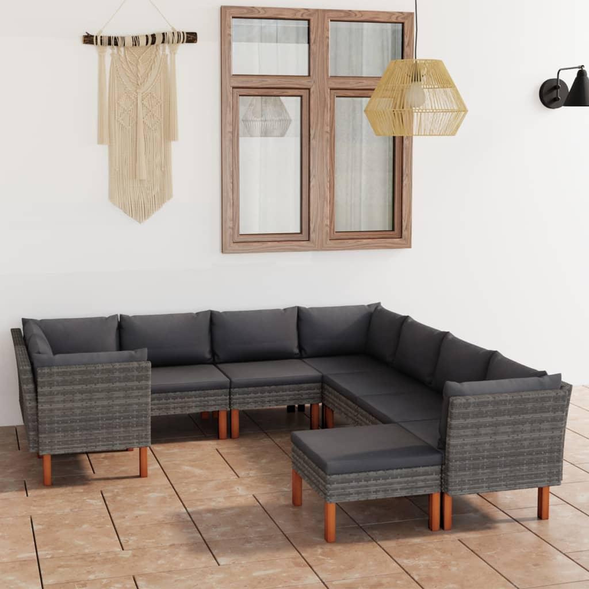 Voir la diapositive 1 : VIDAXL Salon de jardin 9 pcs avec coussins Resine tressee Gris