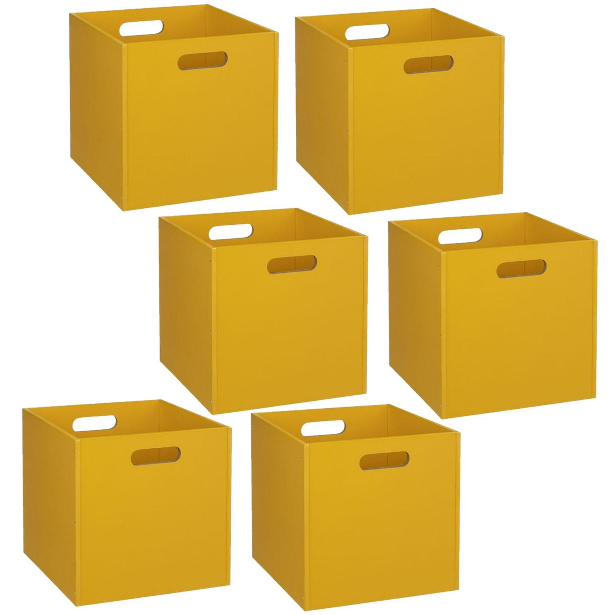 TOILINUX Lot de 6 Boîtes de rangement effet bois en MDF Mix n' modul. Coloris disponibles : Blanc, Beige, Gris