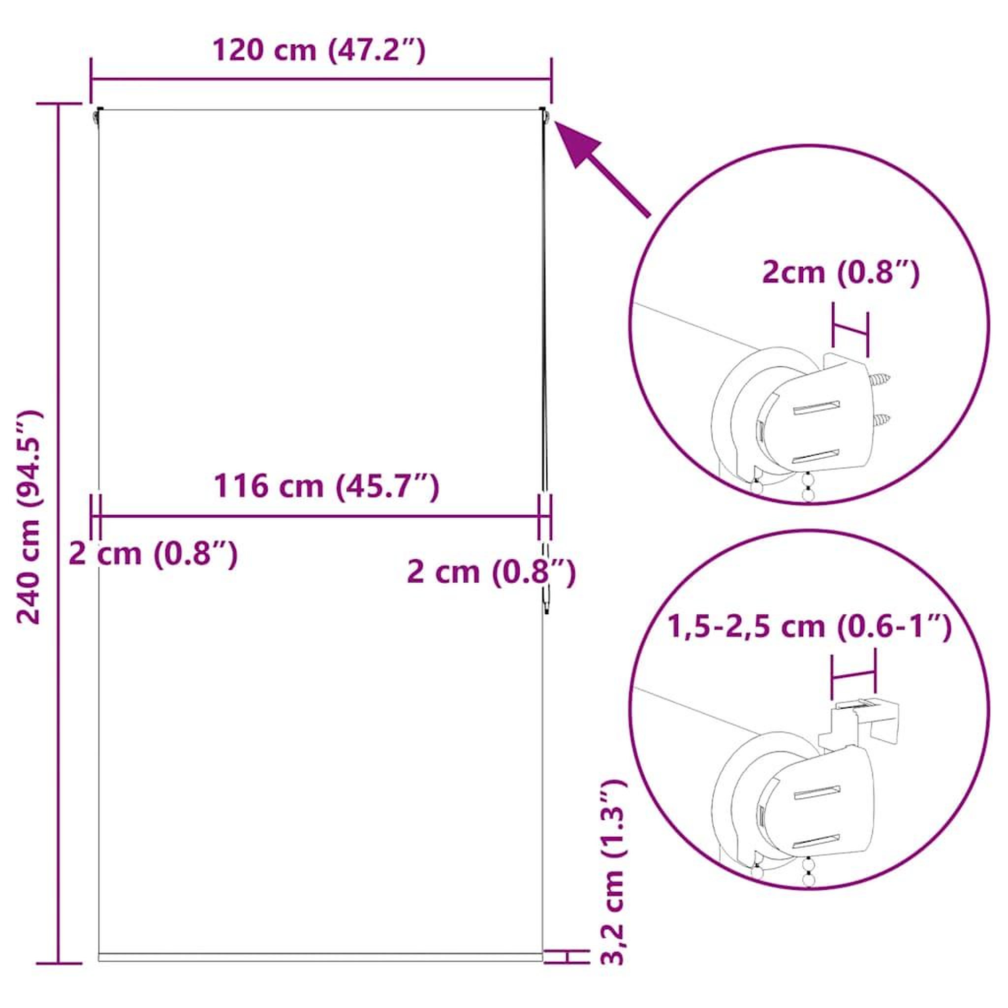 Voir la diapositive 6 : VIDAXL Store enrouleur de douche 120x240 cm largeur du tissu 116 cm