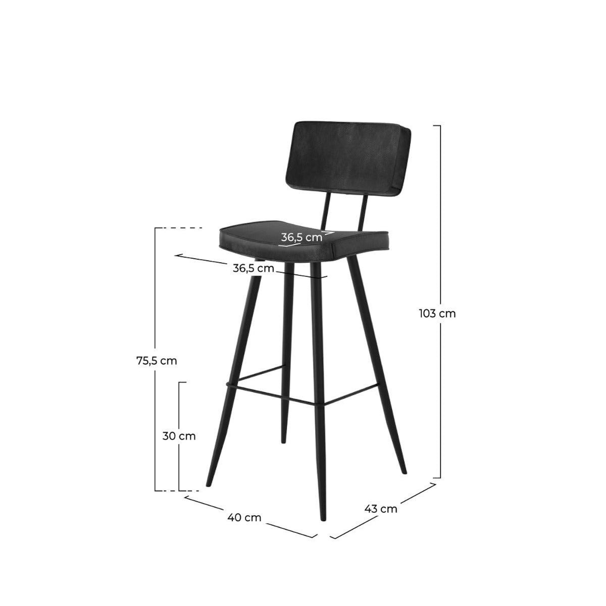 Rendez vous déco Lot de 2 chaises de bar grises/noires en cuir synthétique 75.5 cm - Texas