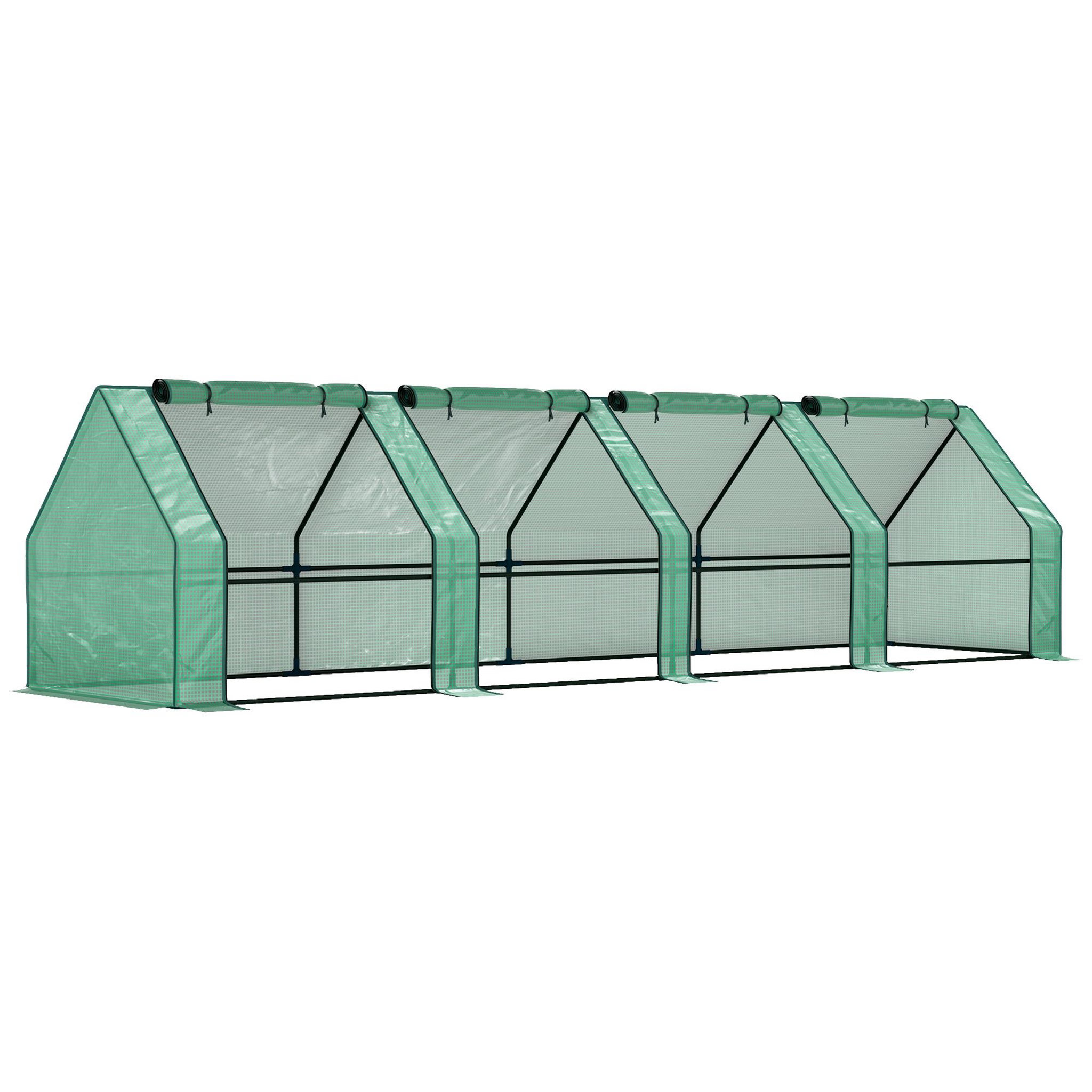 OUTSUNNY Mini serre tunnel de jardin - 4 fenêtres avec zip enroulables - acier pe 140 g/m² anti-uv - 360x90x90cm - vert