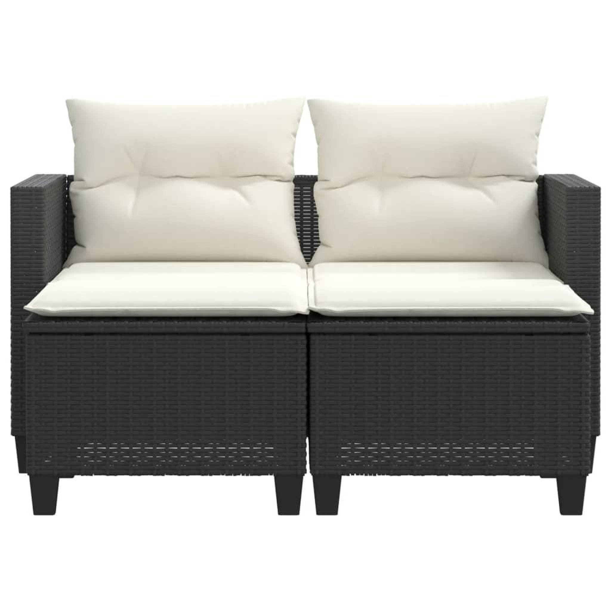 Voir la diapositive 4 : VIDAXL Canape de jardin 2 places avec tabourets noir resine tressee