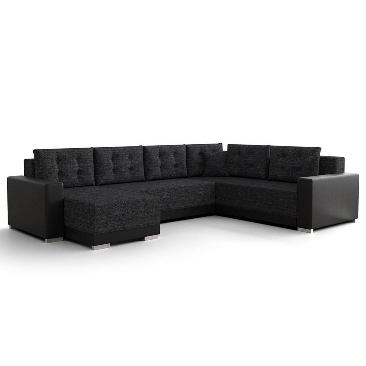 BEST MOBILIER Roger - canapé panoramique d'angle réversible 7 places convertible avec coffre en tissu