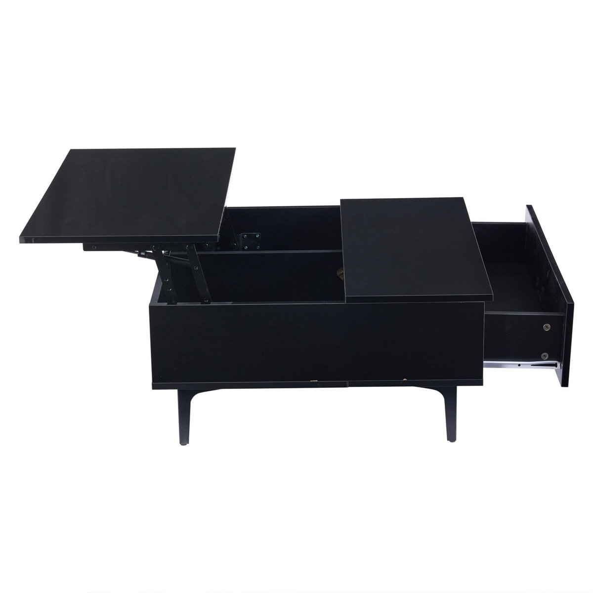 MERAX Table Basse Avec 1 Plateau Réglable Et 1 Tiroir 70 X 70 X 35 Cm Noir