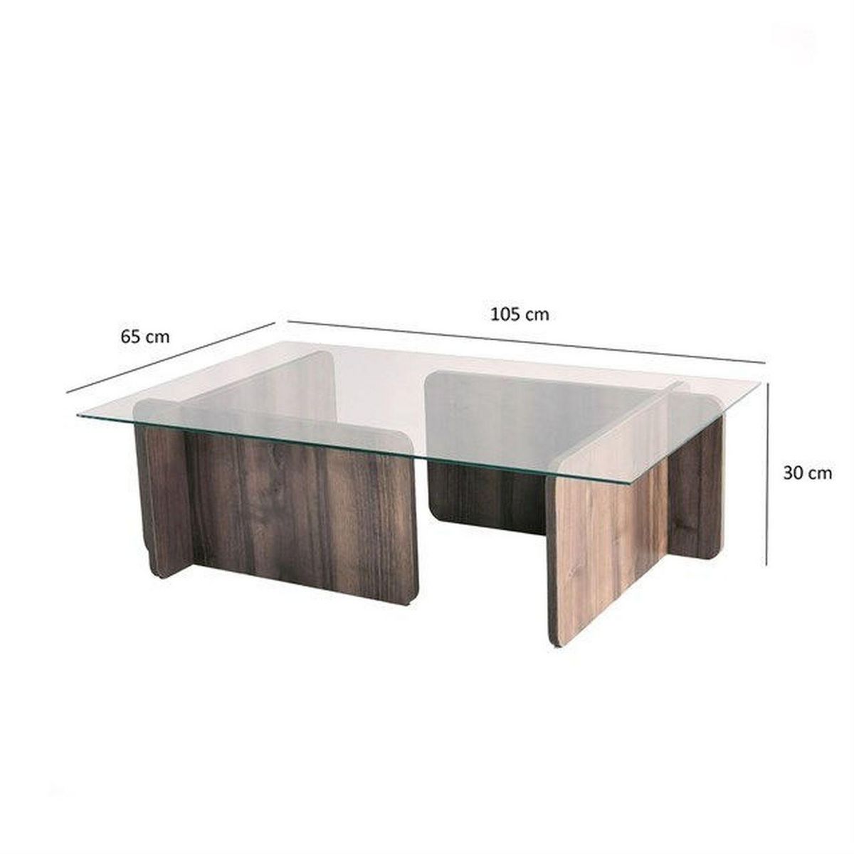 TOILINUX Table basse rectangulaire en panneaux de particules et verre long.105cm x larg.65cm - Marron foncé